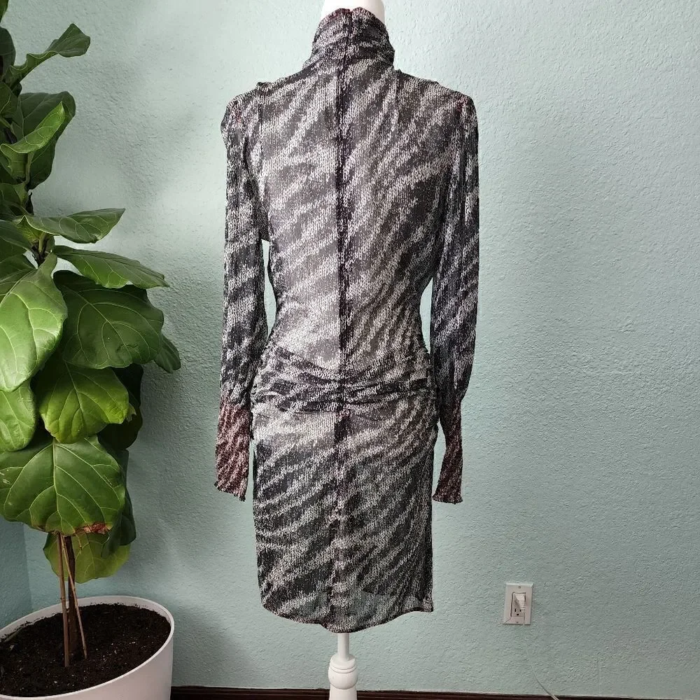 Rag and bone silk turtleneck long sleeve rushed bottom back zipper mini dress